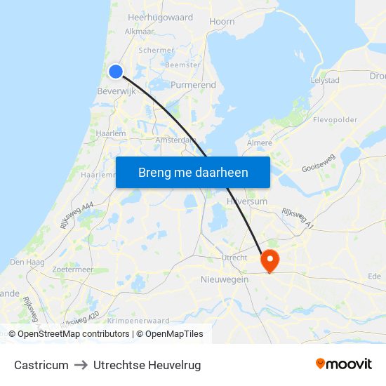 Castricum to Utrechtse Heuvelrug map