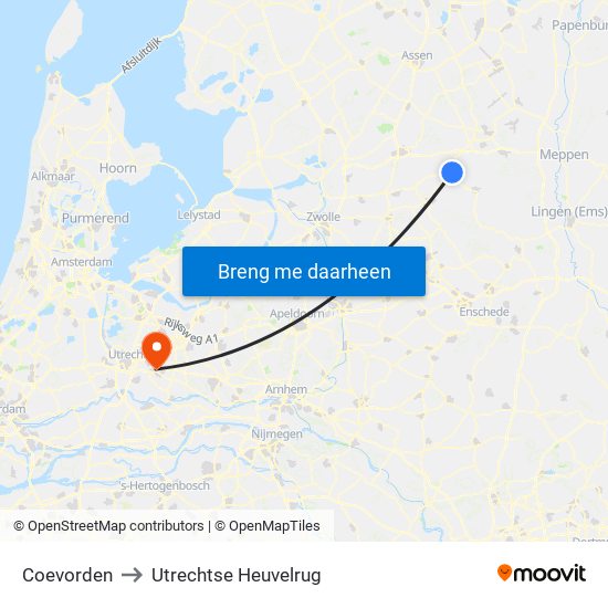 Coevorden to Utrechtse Heuvelrug map