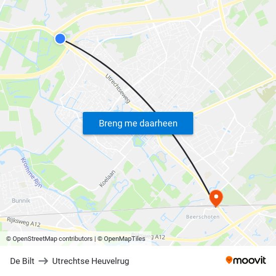 De Bilt to Utrechtse Heuvelrug map