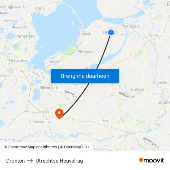 Dronten to Utrechtse Heuvelrug map