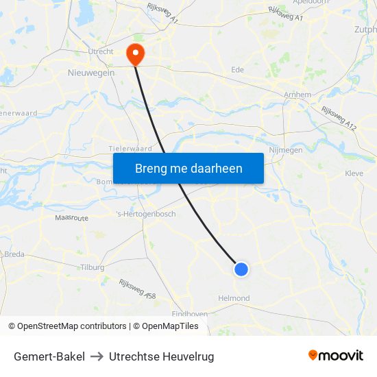 Gemert-Bakel to Utrechtse Heuvelrug map