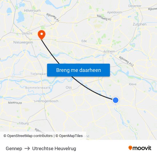Gennep to Utrechtse Heuvelrug map