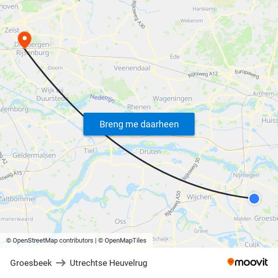 Groesbeek to Utrechtse Heuvelrug map