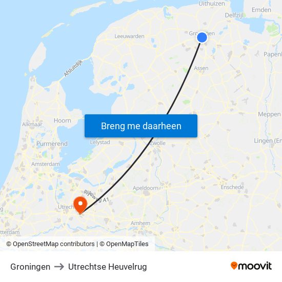 Groningen to Utrechtse Heuvelrug map