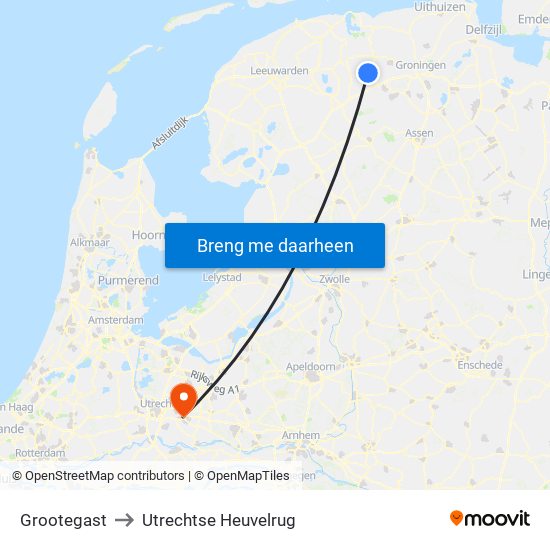 Grootegast to Utrechtse Heuvelrug map