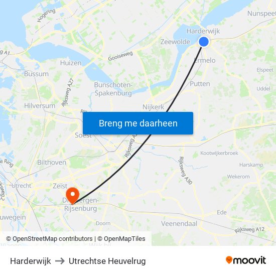 Harderwijk to Utrechtse Heuvelrug map