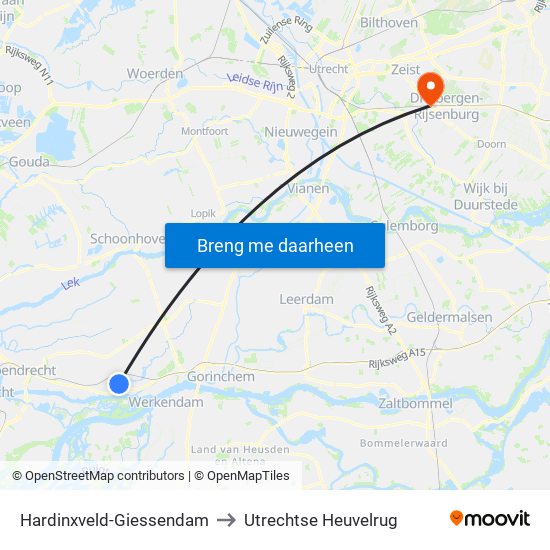 Hardinxveld-Giessendam to Utrechtse Heuvelrug map