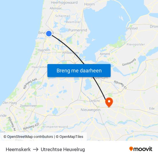 Heemskerk to Utrechtse Heuvelrug map
