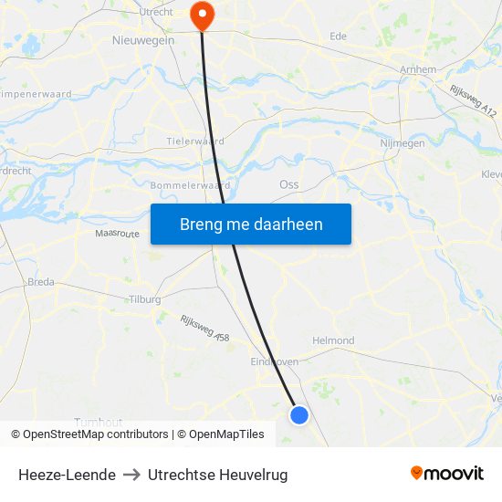 Heeze-Leende to Utrechtse Heuvelrug map