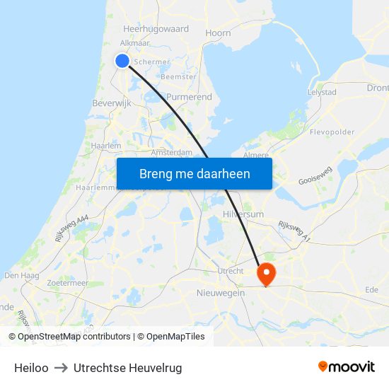 Heiloo to Utrechtse Heuvelrug map