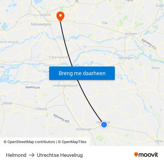 Helmond to Utrechtse Heuvelrug map