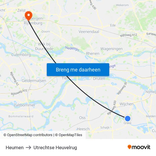 Heumen to Utrechtse Heuvelrug map