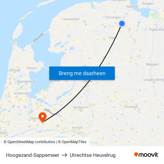 Hoogezand-Sappemeer to Utrechtse Heuvelrug map