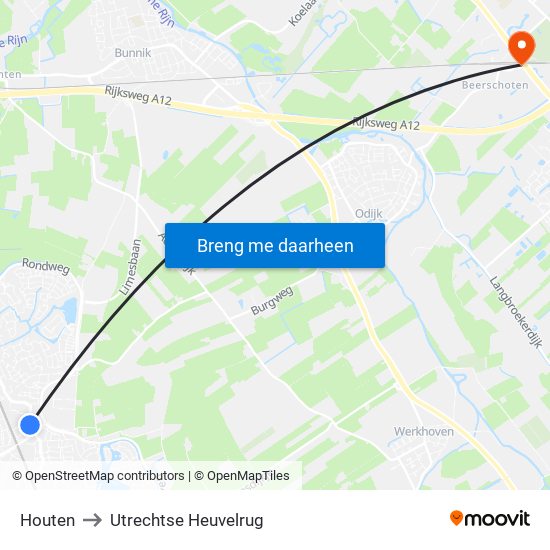 Houten to Utrechtse Heuvelrug map