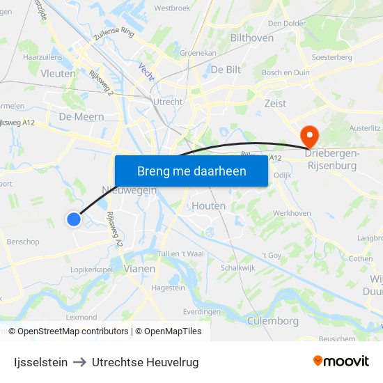 Ijsselstein to Utrechtse Heuvelrug map