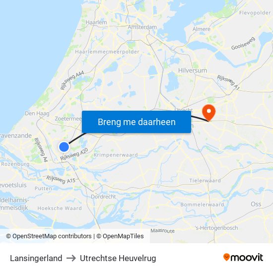 Lansingerland to Utrechtse Heuvelrug map