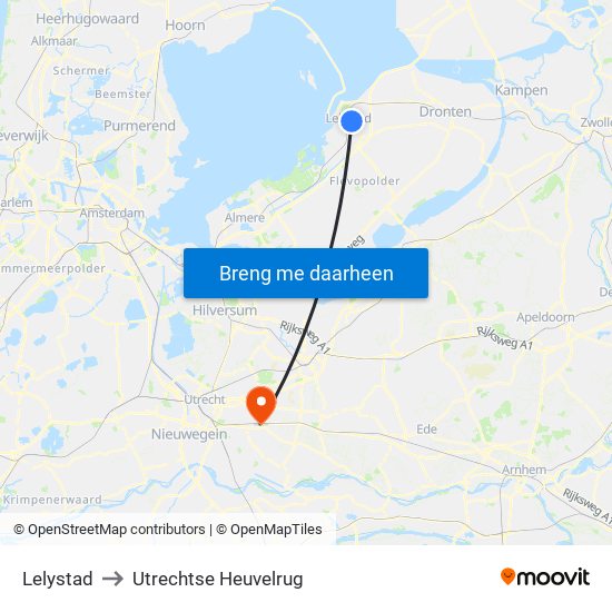 Lelystad to Utrechtse Heuvelrug map