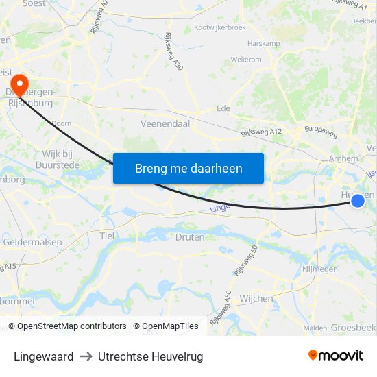 Lingewaard to Utrechtse Heuvelrug map