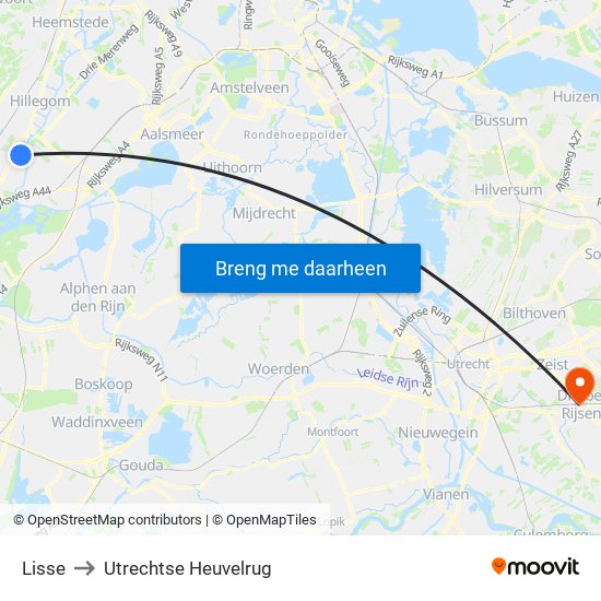 Lisse to Utrechtse Heuvelrug map