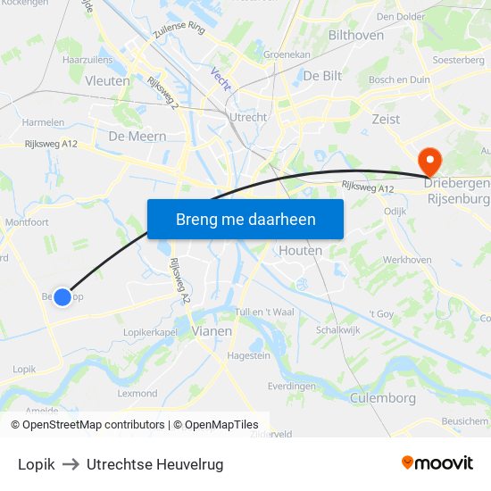 Lopik to Utrechtse Heuvelrug map