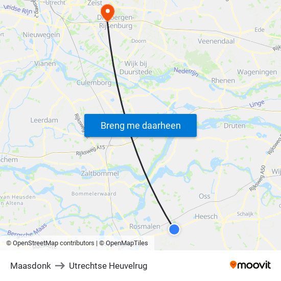 Maasdonk to Utrechtse Heuvelrug map