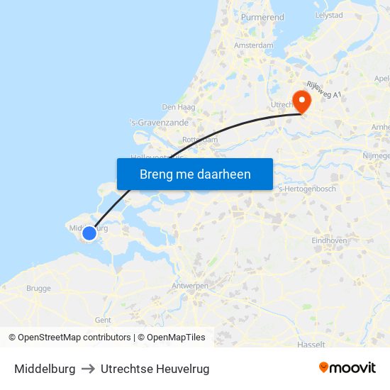 Middelburg to Utrechtse Heuvelrug map
