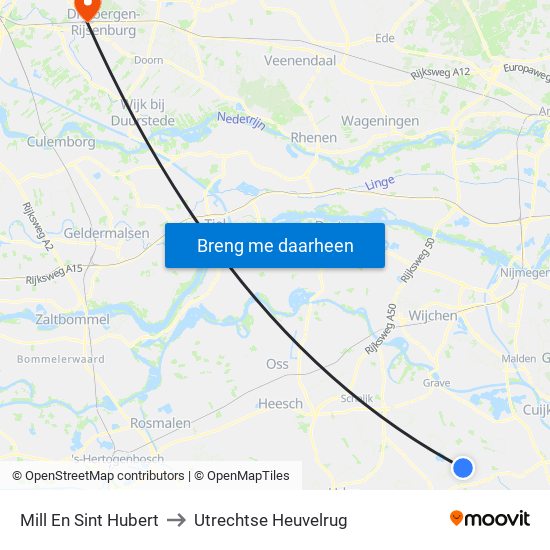 Mill En Sint Hubert to Utrechtse Heuvelrug map