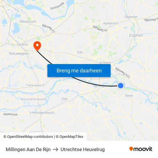 Millingen Aan De Rijn to Utrechtse Heuvelrug map