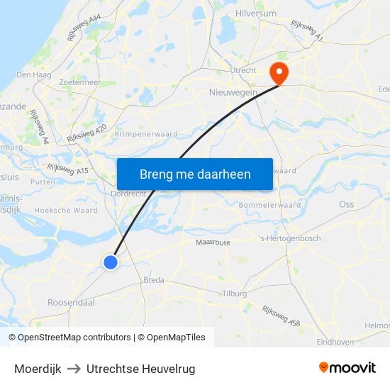 Moerdijk to Utrechtse Heuvelrug map