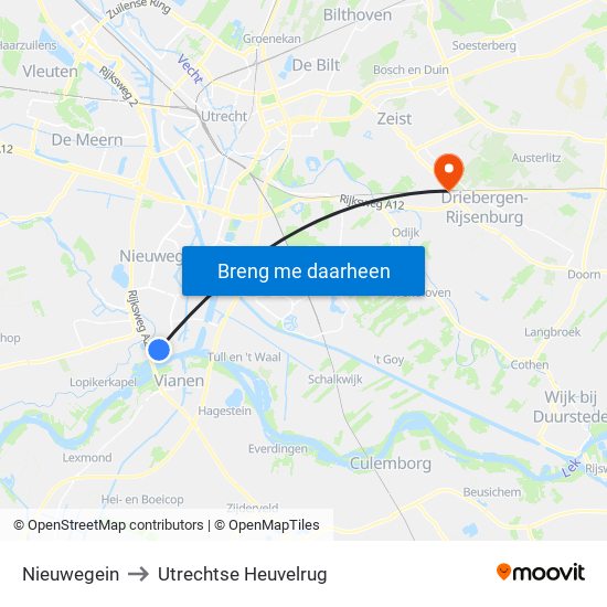 Nieuwegein to Utrechtse Heuvelrug map