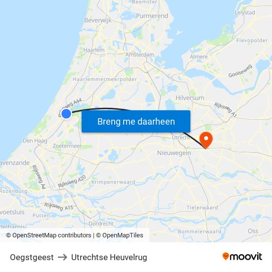 Oegstgeest to Utrechtse Heuvelrug map