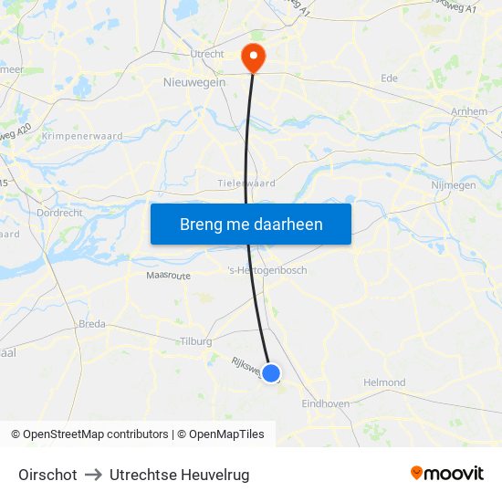 Oirschot to Utrechtse Heuvelrug map