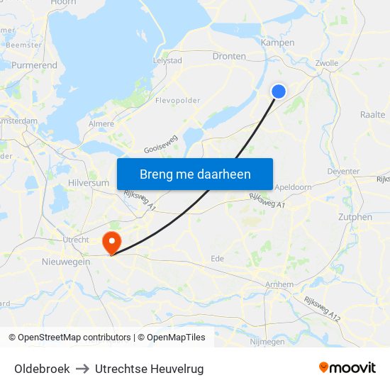 Oldebroek to Utrechtse Heuvelrug map