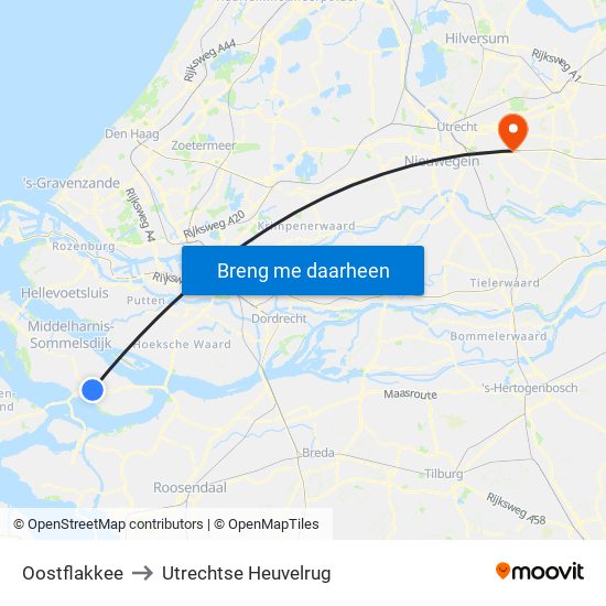 Oostflakkee to Utrechtse Heuvelrug map