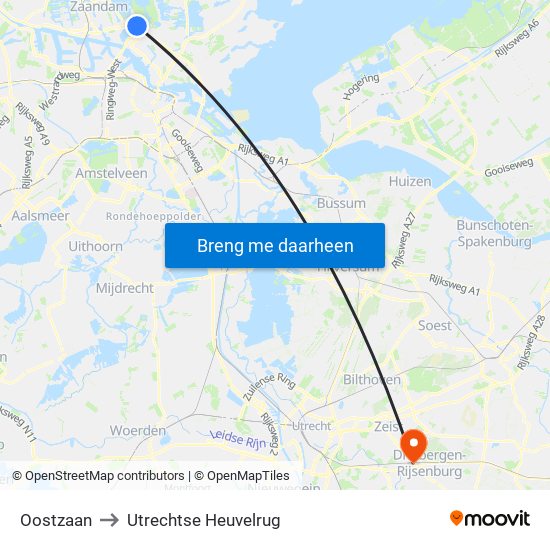 Oostzaan to Utrechtse Heuvelrug map