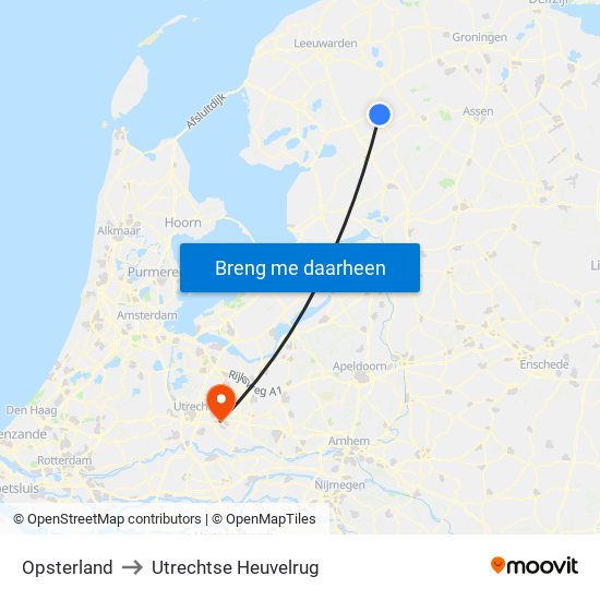 Opsterland to Utrechtse Heuvelrug map