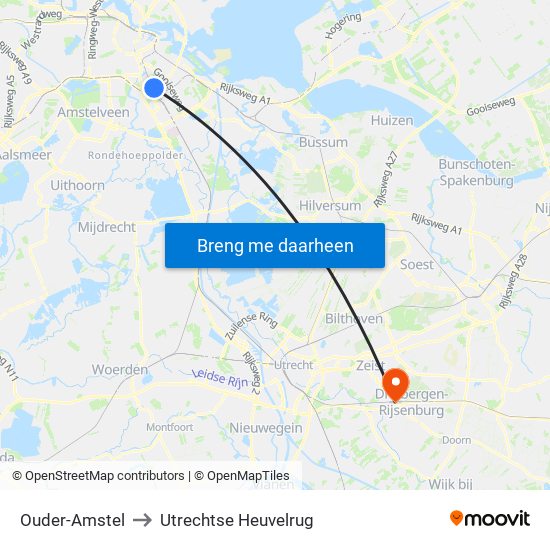 Ouder-Amstel to Utrechtse Heuvelrug map