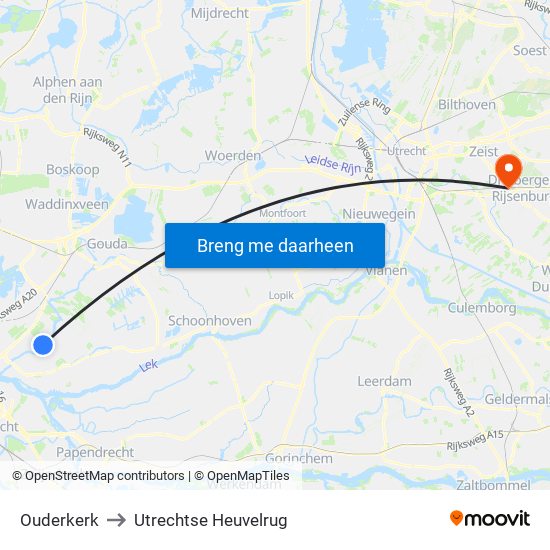 Ouderkerk to Utrechtse Heuvelrug map