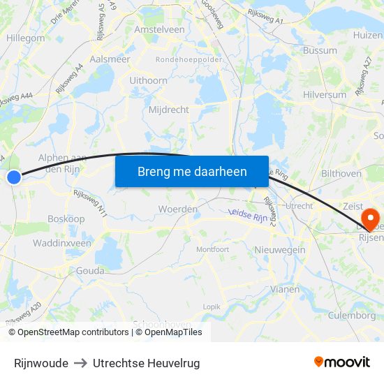 Rijnwoude to Utrechtse Heuvelrug map