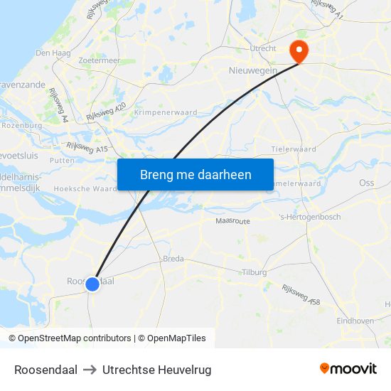Roosendaal to Utrechtse Heuvelrug map