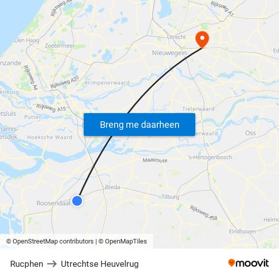 Rucphen to Utrechtse Heuvelrug map