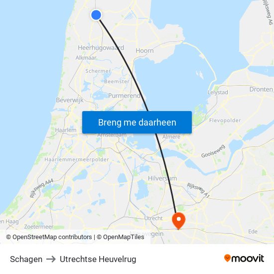 Schagen to Utrechtse Heuvelrug map