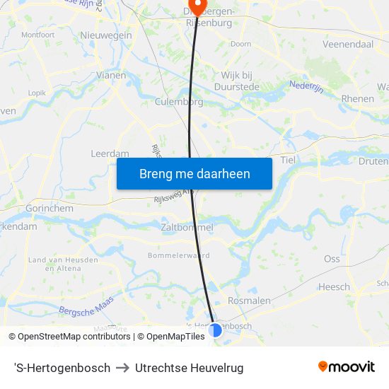'S-Hertogenbosch to Utrechtse Heuvelrug map