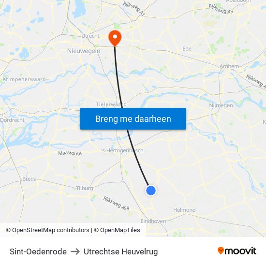 Sint-Oedenrode to Utrechtse Heuvelrug map