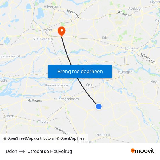 Uden to Utrechtse Heuvelrug map