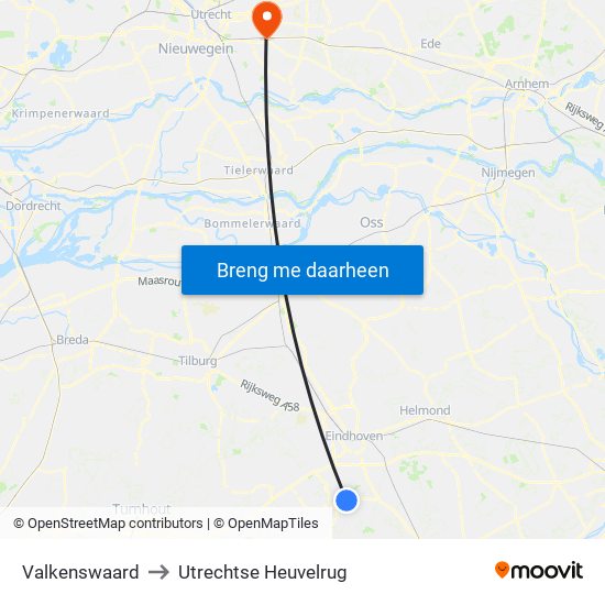 Valkenswaard to Utrechtse Heuvelrug map