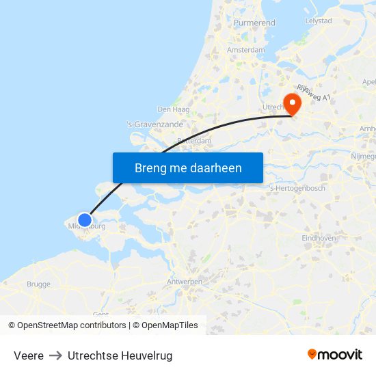 Veere to Utrechtse Heuvelrug map