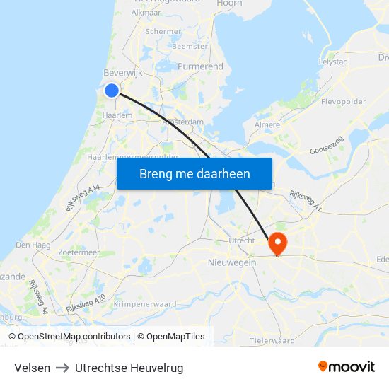 Velsen to Utrechtse Heuvelrug map