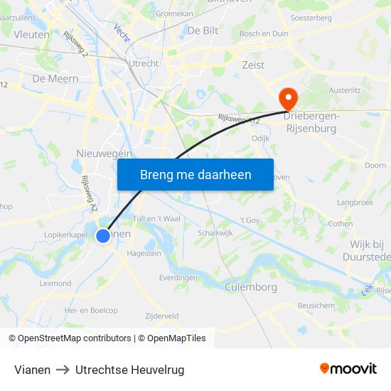 Vianen to Utrechtse Heuvelrug map