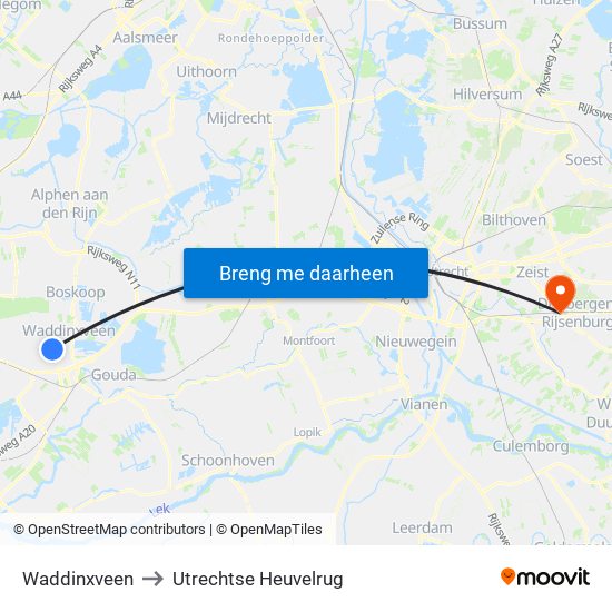 Waddinxveen to Utrechtse Heuvelrug map